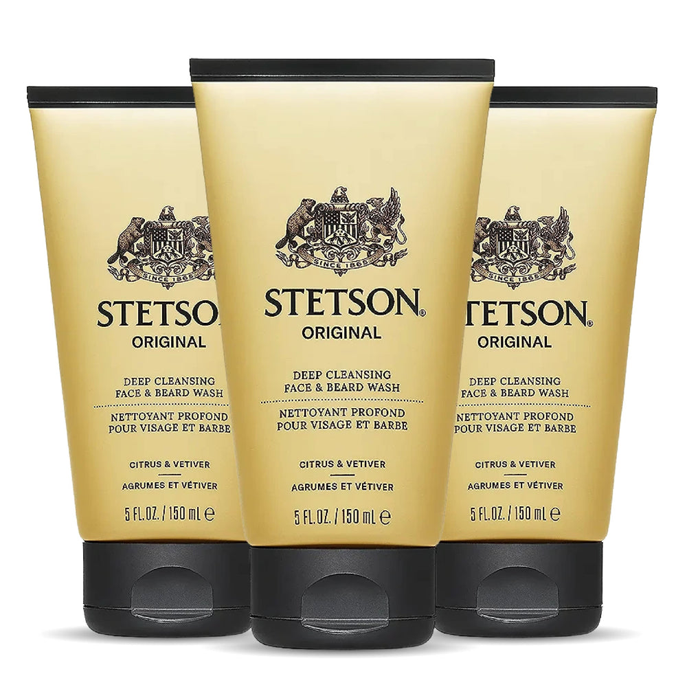 Stetson face-beard moisturizer bottle closeup showing non-greasy hydration for daily use.