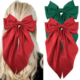 STGDAK red satin bow clip on hair for bold polished look