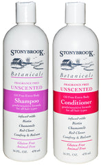 Stonybrook fragrance-free shampoo and conditioner set packaging showing gentle, unscented cleansing for sensitive skin.