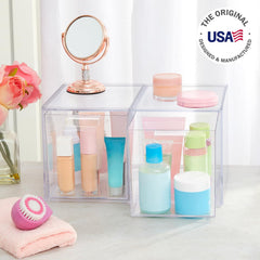 STORi Audrey Stackable Bin fits bathroom cabinet for cosmetics, tools, and daily essentials.