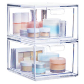 STORi Audrey stackable bin drawers organize vanity cosmetics for easy morning routines.