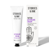 Stories & Ink tattoo care cream tin close-up; fragrance-free to calm skin.