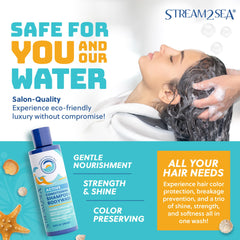 Stream2Sea body wash bottle illustrating three-in-one use for camping trips.