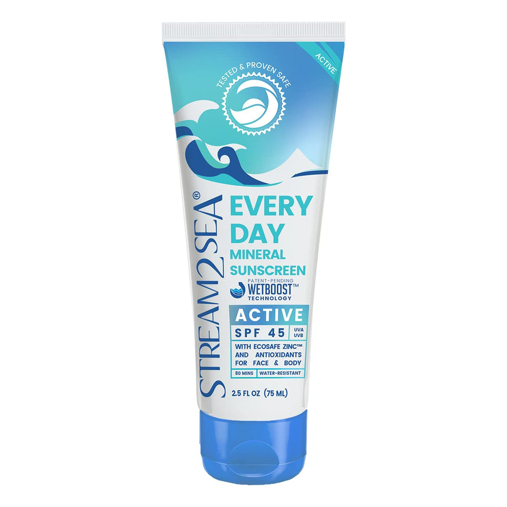 Stream2Sea SPF 45 Every Day sunscreen bottle with reef-safe mineral protection.