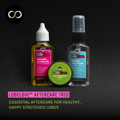 Stretch It Organic Jojoba Oil bottle delivering hydrating, naturally balanced lobe care