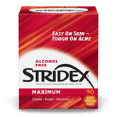 Stridex Maximum Pads box closeup highlighting medicated acne treatment in a multipack.
