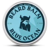 Striking Viking beard balm Blue Ocean tin open for smooth, non-greasy hold