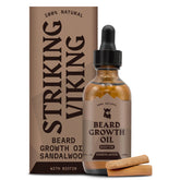 Striking Viking beard growth oil bottle with dropper for easy application and fuller beard