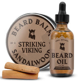 Striking Viking beard oil and balm pack-shot highlighting all-natural formula for daily grooming