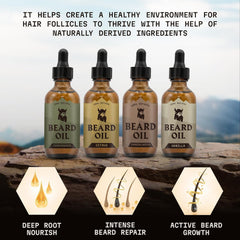 Striking Viking beard oil vanilla scent bottle offers daily grooming with pleasant fragrance