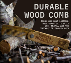Striking Viking pocket beard comb in pocket demonstrates travel-ready grooming on the go.