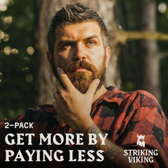 Striking Viking vanilla beard oil pack on shelf emphasizes routine value.