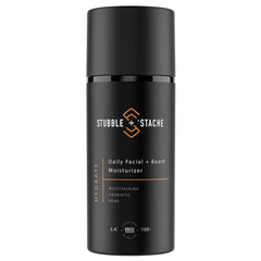 stubble & stache hydration bottle pump shows quick skin moisture for face and beard