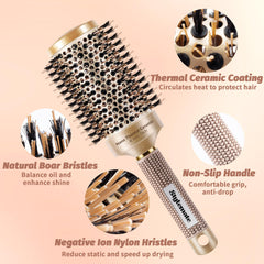 STYLEMATE round brush boar bristles for natural shine and oil distribution