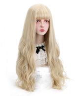 STYLER long blonde wig with bangs side view for natural movement in cosplay or daily wear.