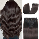 Stylifo clip-in hair extensions in dark brown add subtle volume and natural movement.
