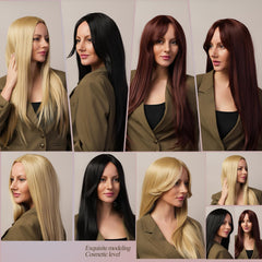 Stylophyx Black Mid-Part Long Straight Wig cosplay look enables versatile party styling.