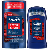 Suave Active Sport 2-Size Pack box shows two sticks for daily protection.