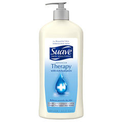 Suave Advanced Therapy bottle front promotes long-lasting moisturization