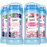 Suave antiperspirant Wild Cherry Blossom stick in use for quick, dry protection