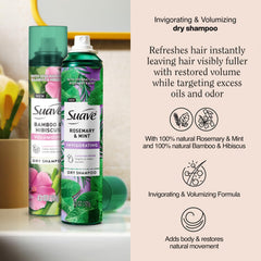 Suave dry shampoo rosemary mint spray demonstrates easy on-the-go application