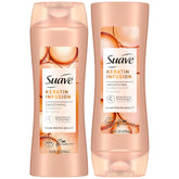 Suave Keratin Infusion Shampoo bottle pour delivers smooth frizz control