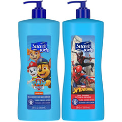 Suave Kids 3-in-1 Spiderman Spider-Sense bottle promotes gentle all-in-one cleansing.