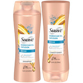 Suave Moroccan Oil Infusion Shampoo bottle adds instant shine and smooths frizz potential.