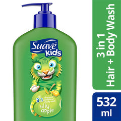 Suave Silly Apple 3-in-1 shampoo lather closeup showing rich suds for easy washing
