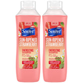 Suave Sun-Ripened Strawberry Shampoo bottle offers an energizing cleanse with strawberry extract.
