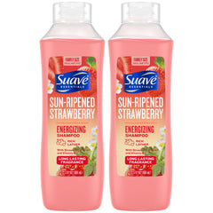 Suave Sun-Ripened Strawberry Shampoo bottle offers an energizing cleanse with strawberry extract.