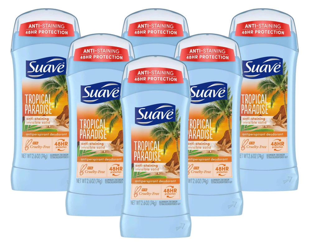 Suave Tropic Paradise deodorant stick front view for all-day freshness.
