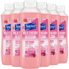 Suave Wild Cherry Blossom Shampoo bottle front—softening formula with Vitamin E.