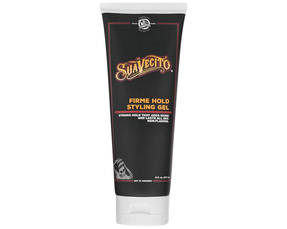 Suavecito Firme Hold bottle front shows strong all-day hold for any style