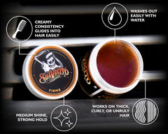 Suavecito Pomade Firme creamy texture enables pompadour styling with secure hold.