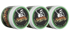 Suavecito Pomade Matte 3-pack bottles show matte hold for versatile styles.