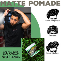 Suavecito Matte Pomade being worked through hair for shine-free, natural texture.