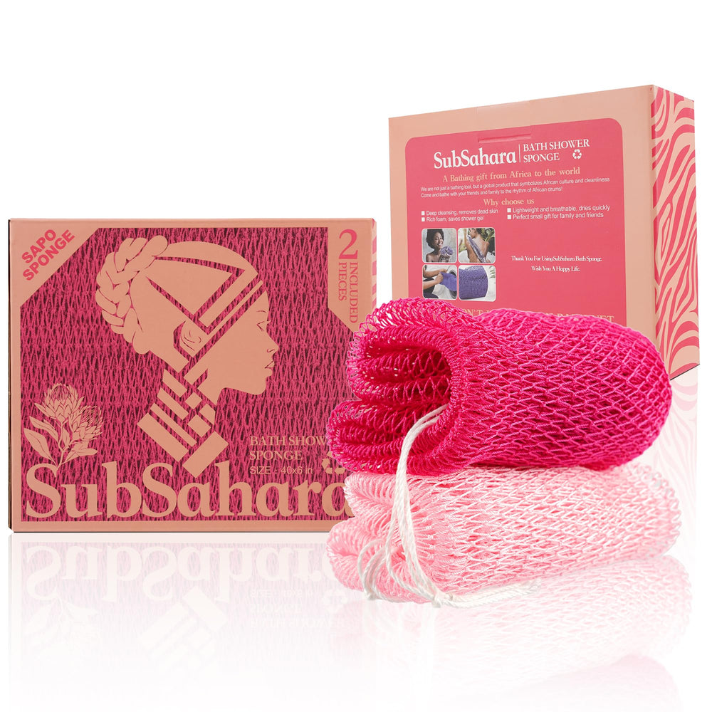 SubSahara net sponge close-up shows signature knot pattern for gentle exfoliation