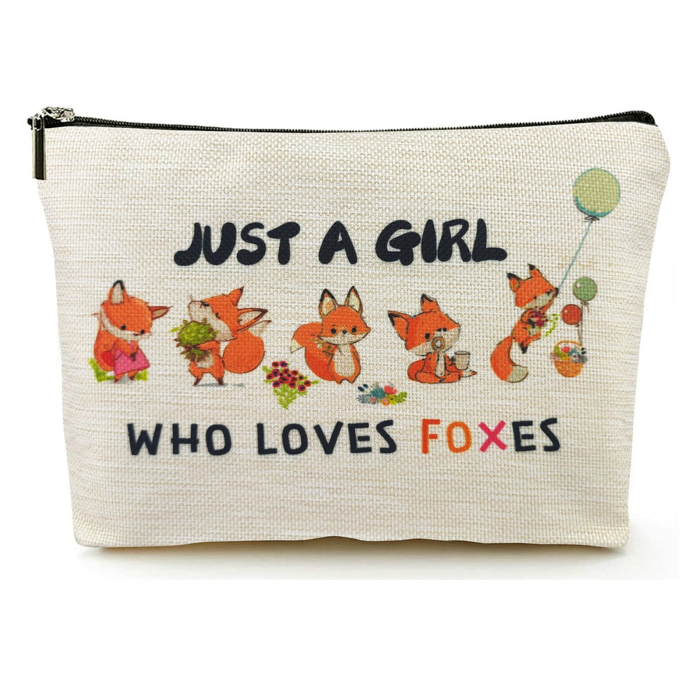 Suemetic Fox Makeup Bag front view showing durable linen material suitable for daily organization