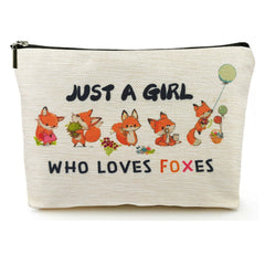 Suemetic Fox Makeup Bag front view showing durable linen material suitable for daily organization