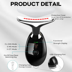 Suenohyu 7-in-1 LED modes display shows versatile facial and neck therapy options.