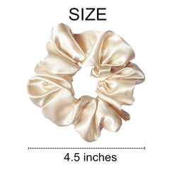 Sufermoe beige satin silk scrunchies close-up shows soft resilient material