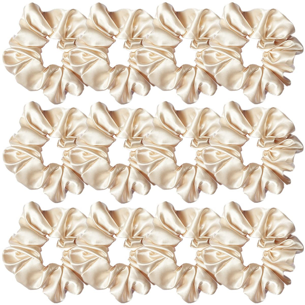 Sufermoe beige satin silk scrunchies pack of 12 for versatile styling