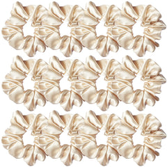 Sufermoe beige satin silk scrunchies pack of 12 for versatile styling