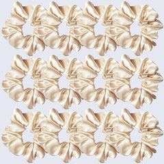 Sufermoe beige satin silk scrunchies packaging close-up