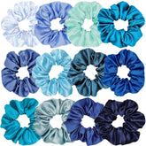 Sufermoe satin silk hair scrunchies blue pack, soft and smooth with gentle hold.