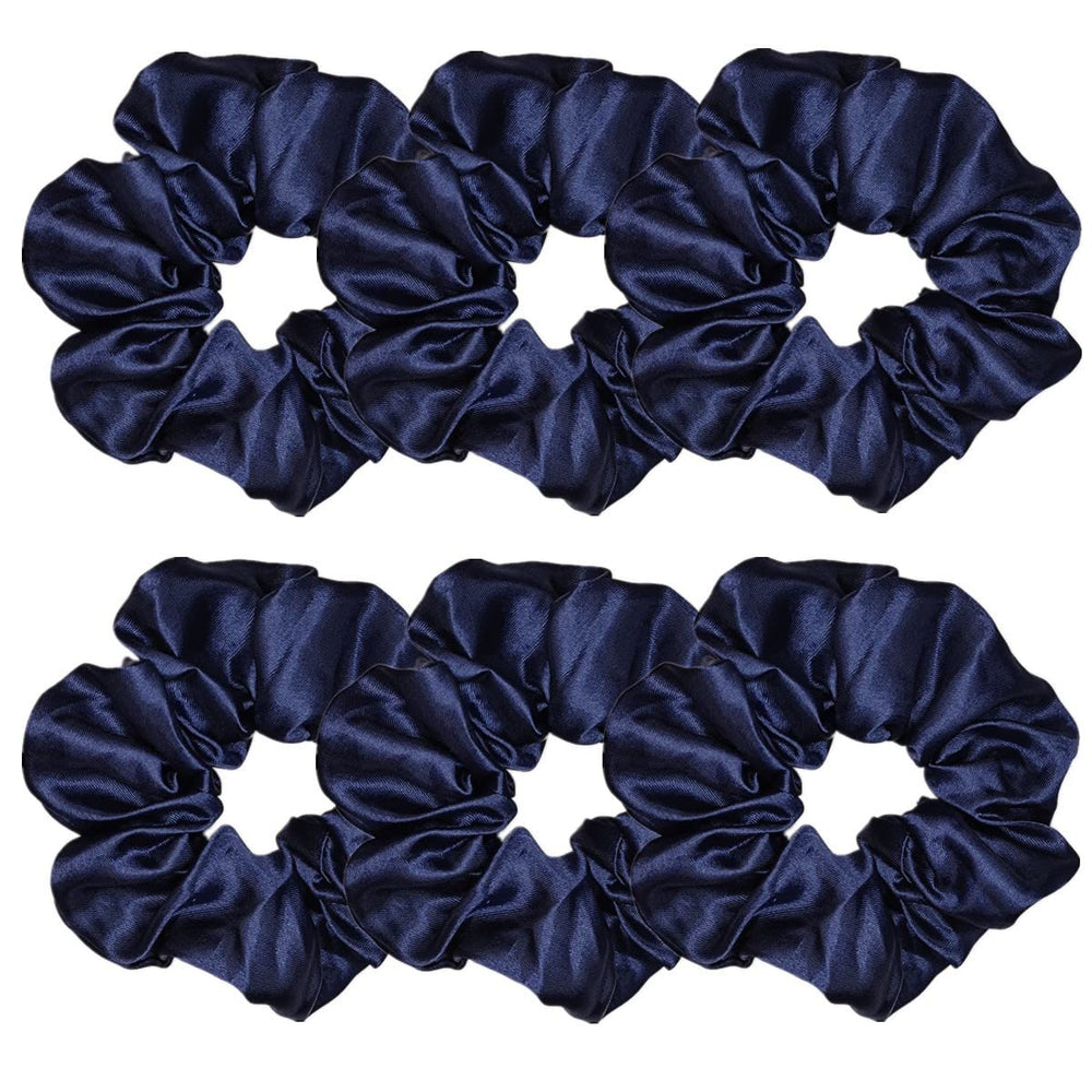 Sufermoe satin silk scrunchies navy blue pack 6 for versatile hairstyles