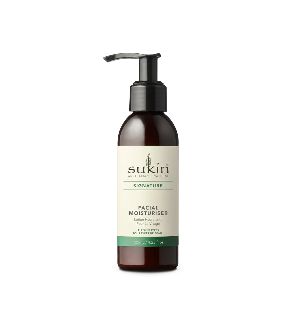 Sukin facial moisturizer pump bottle ready for daily hydrating skincare.