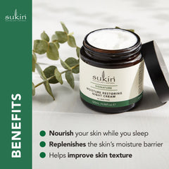 Sukin night cream jar close-up showing rich texture for nourishment