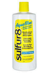 Sulfur 8 Aqua Blue medicated shampoo bottle offers scalp relief for braids